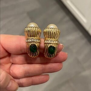 Luxurious Gold and Green Gemstone Earrings
